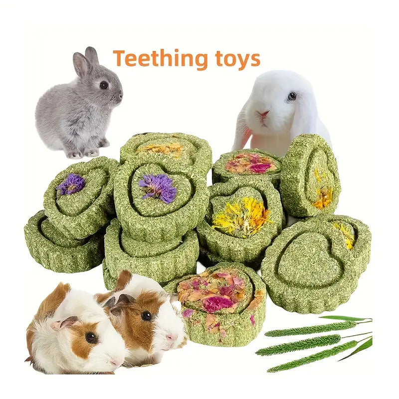 Natural Timothy Hay and Flowers Teething Toys: Suitable For Hamsters, Rabbits, Mice And Other Small Animals, rabbit treat from Dahlia Pets