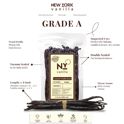 25 Premium Whole Ugandan Vanilla Beans Grade A - For making Vanilla Extract