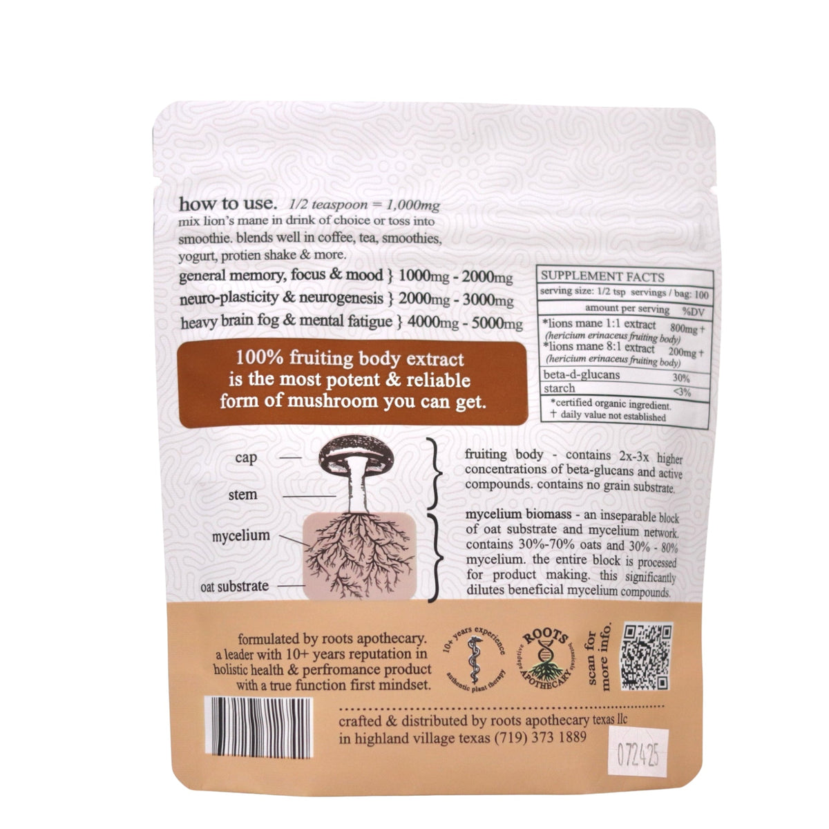 lion's mane extract. organic, Supplement from Roots Apothecary