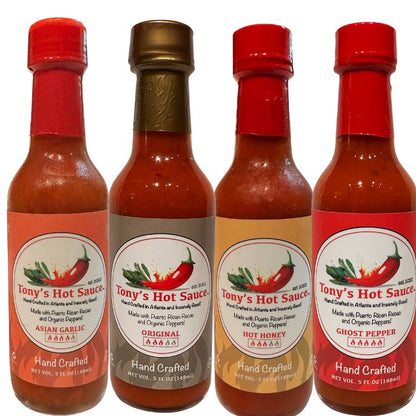 Tony's Handcrafted Hot Sauce- 4 Bottle Caribbean Flavor Set, Hot Sauce from Tony's Hot Sauce Company