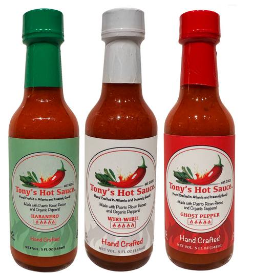 Tony's  Handcrafted Hot Sauce 5oz  3 Bottle Combo Set "Habanero, Wiri Wiri & Ghost Pepper", Hot Sauce from Tony's Hot Sauce Company
