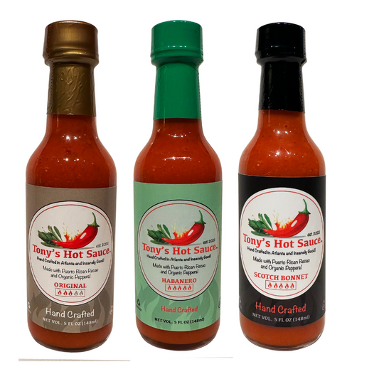Tony's Handcrafted 5oz Hot Sauce 3 Bottle Combo Set "Original, Habanero, Scotch Bonnet", Hot Sauce from Tony's Hot Sauce Company