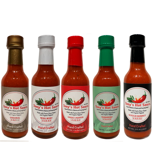 Tony's Handcrafted Hot Sauce- 5 Bottle Gift Set-5oz Bottles, Hot Sauce from Tony's Hot Sauce Company