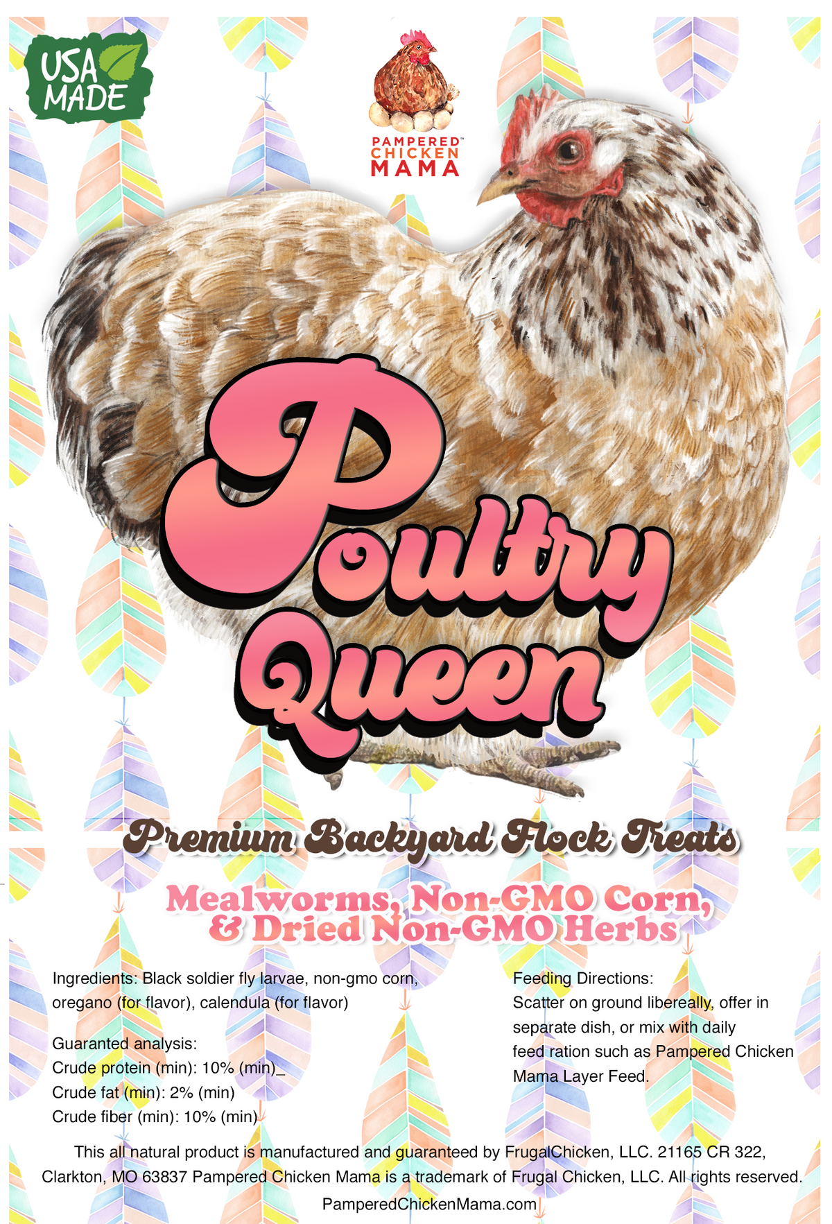 Poultry Queen Mealworm, Premium Corn, Flax Seeds, & Herb Treat For Pet Chickens from Dahlia Pets