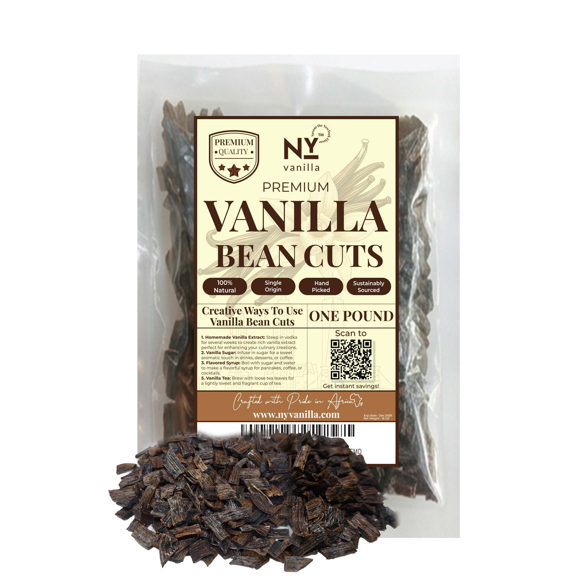 Vanilla Bean Cuts Grade B 1lb for Extract & Baking by NY Vanilla