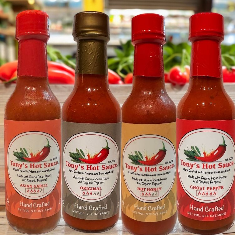 Tony's Handcrafted Hot Sauce- 4 Bottle Caribbean Flavor Set, Hot Sauce from Tony's Hot Sauce Company