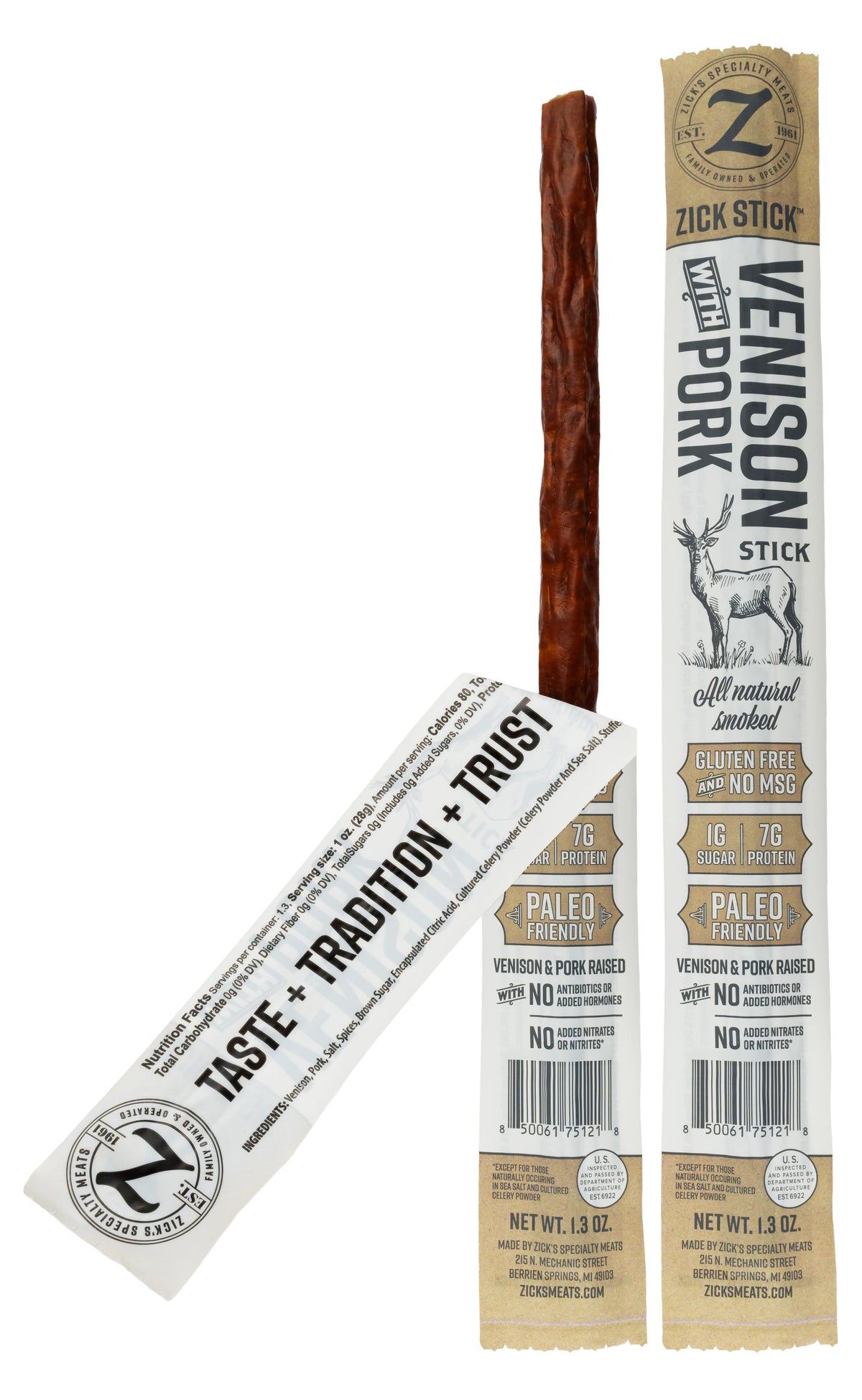 Venison with Pork Jerky Stick — Original, Meat from Ranch Hand Provisions